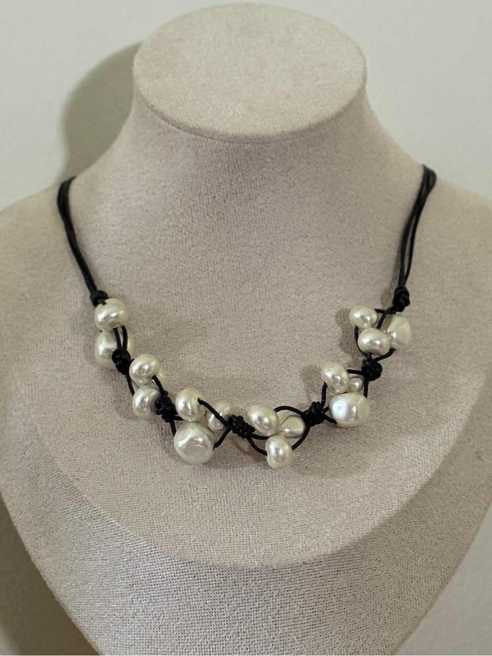 Coldwater Creek Knotted Faux Pearl Clustered Cord Necklace